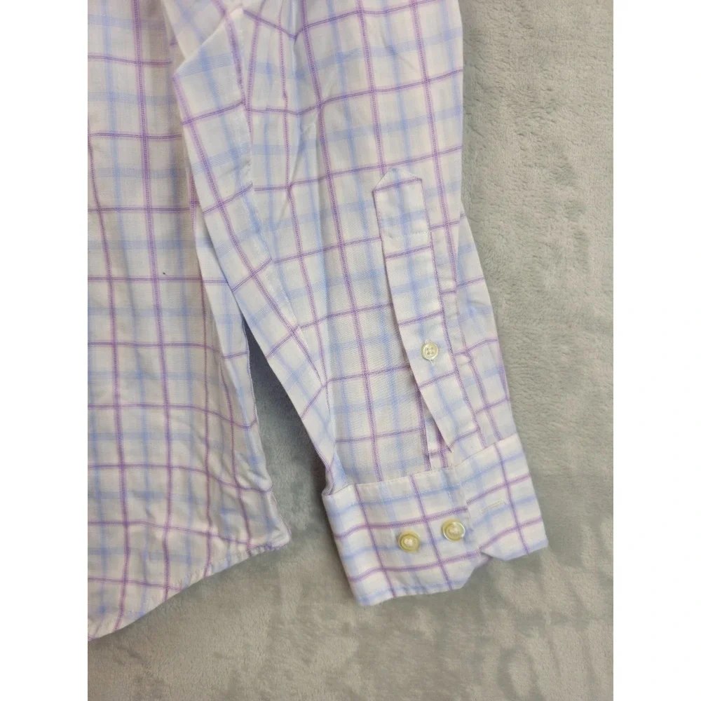 Banana Republic Slim Fit Cotton Purple Blue White Gingham Plaid Shirt Men Medium